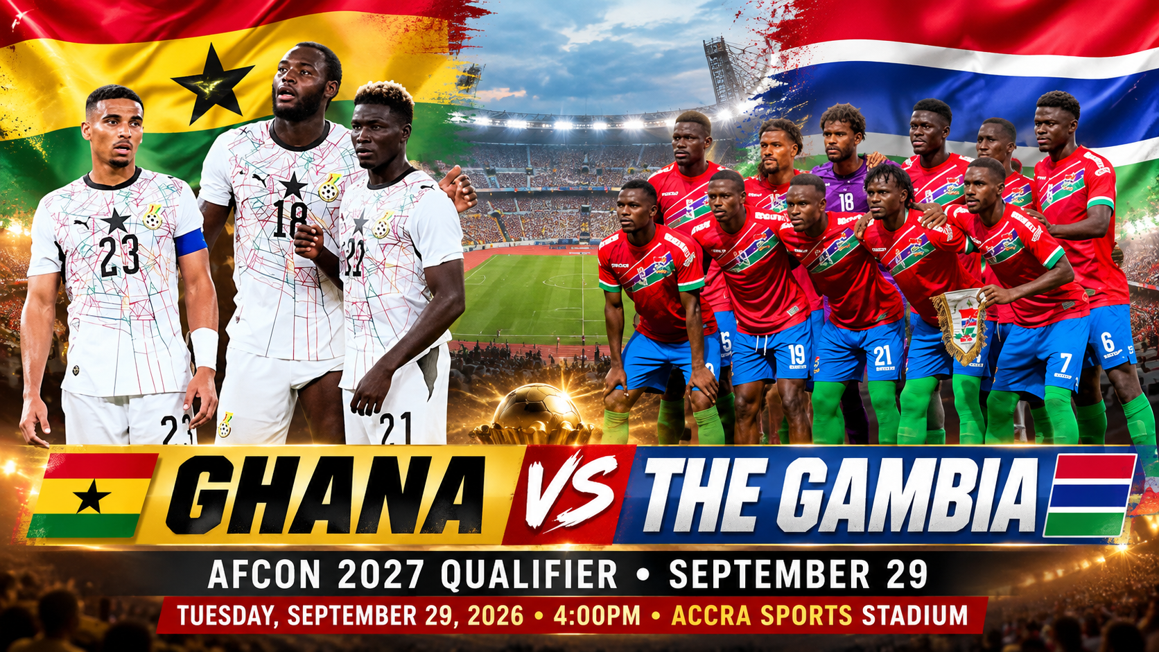 Ghana vs The Gambia: Black Stars Prepare for September 29 AFCON 2027 Qualifier in Accra