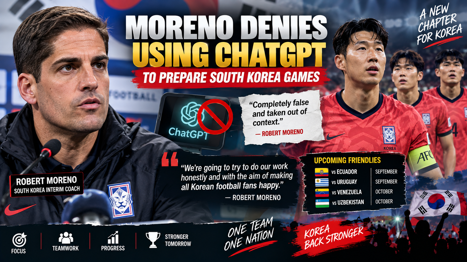 Robert Moreno ChatGPT claims and South Korea football