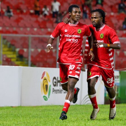 Asante Kotoko players celebrating during a previous Ghana Premier League match; file photo for the Matchday 8 preview, not a scene from today's fixtures.