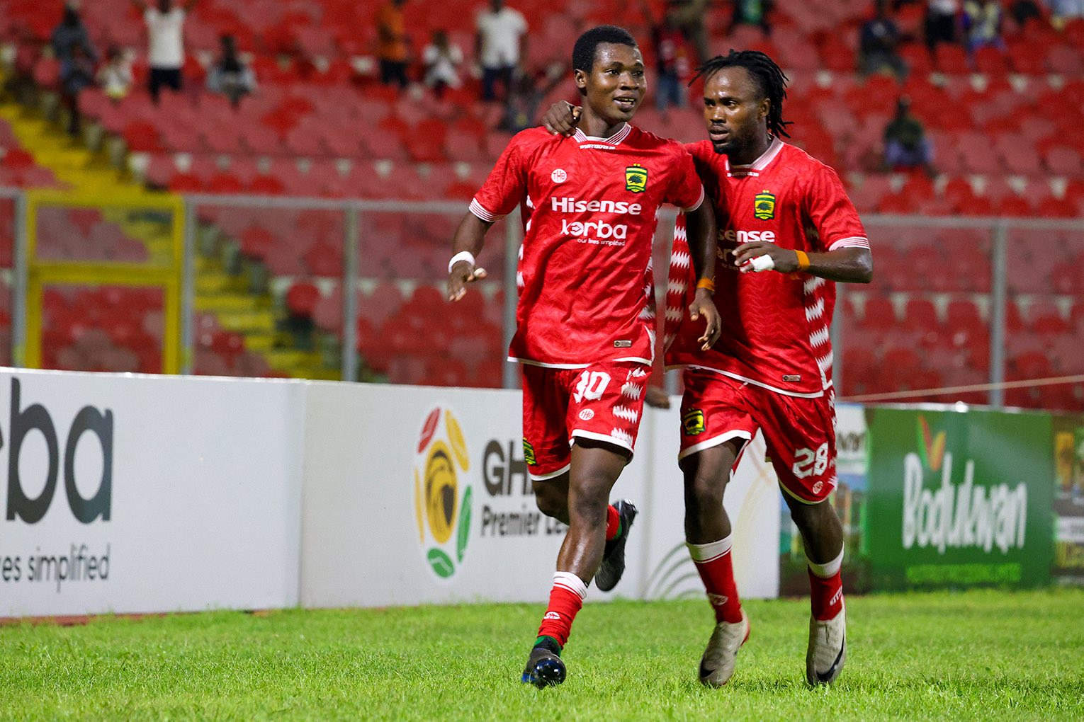 Asante Kotoko players celebrating during a previous Ghana Premier League match; file photo for the Matchday 8 preview, not a scene from today's fixtures.