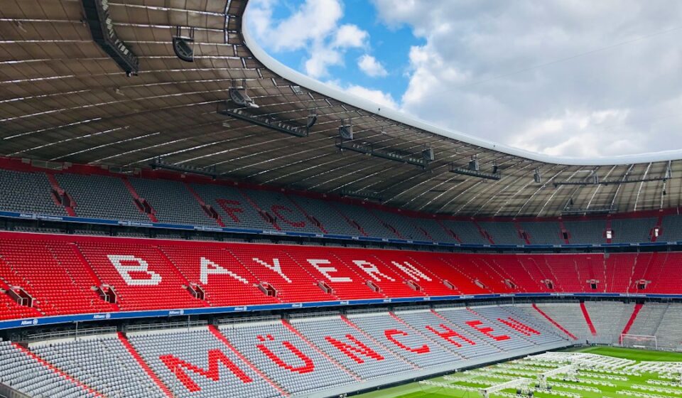 Real illustrative photograph of a football stadium; not the Bayern Munich versus RB Leipzig match