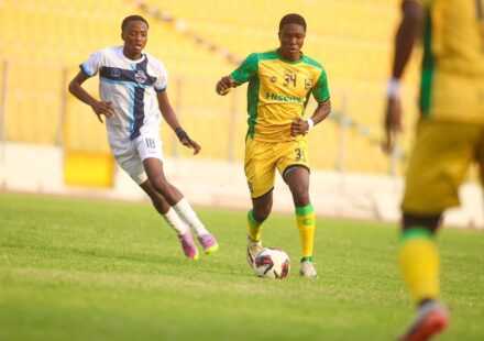 Ghana FA Cup players contesting the ball during a match; archive photo illustrating the 2026/27 preliminary round