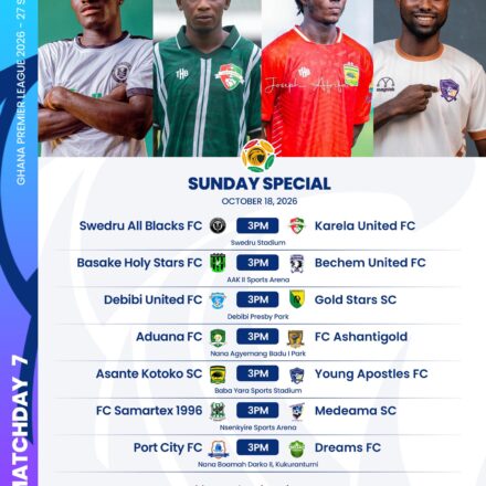 Ghana Football Association Matchday 7 fixture graphic for Sunday October 18, 2026; official schedule illustration