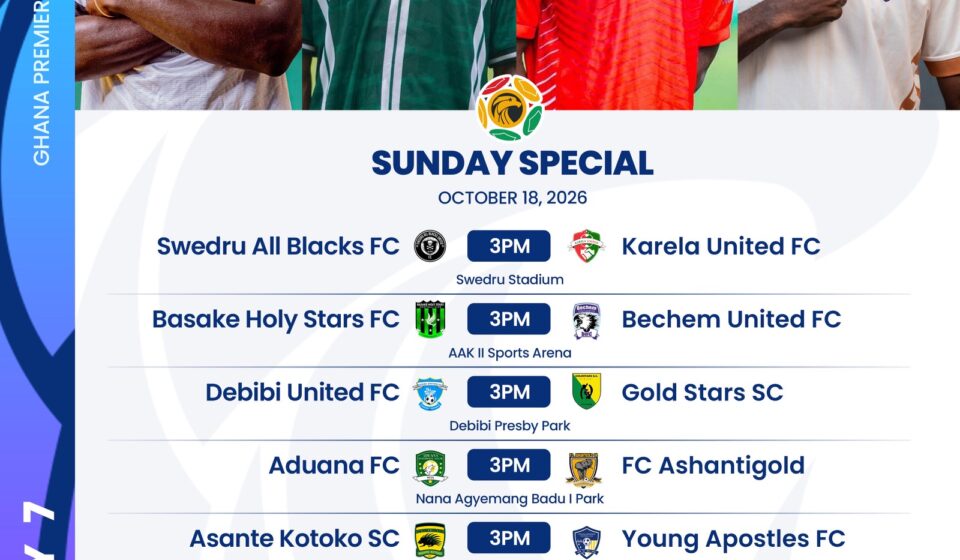 Ghana Football Association Matchday 7 fixture graphic for Sunday October 18, 2026; official schedule illustration