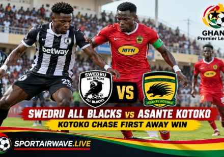 Swedru All Blacks vs Asante Kotoko official Ghana Premier League Matchday 6 graphic.